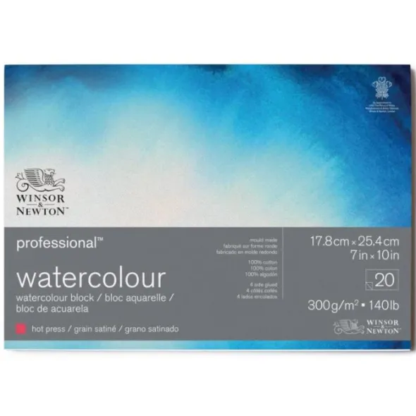 Akvarellblock 17,8x25,4cm Winsor & Newton Premium Hot Press 300g (17,8x25,4cm)