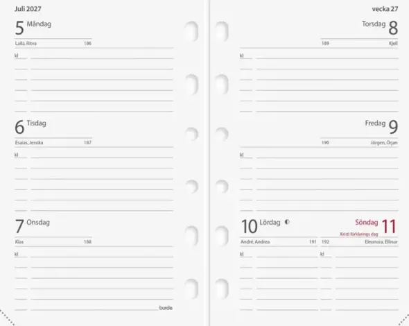 Compact Systemkalender svart skinn 2027