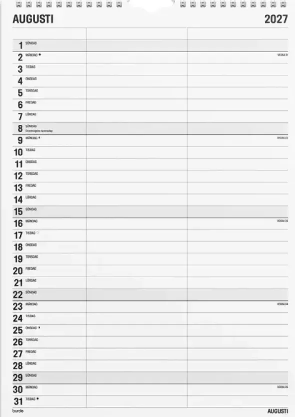 Familjekalender Black and white A4 2027