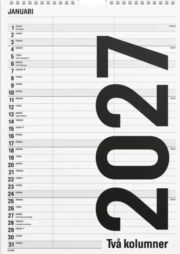Familjekalender Black and white A4 2027