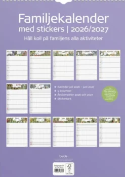 Familjekalender med stickers 2026-2027