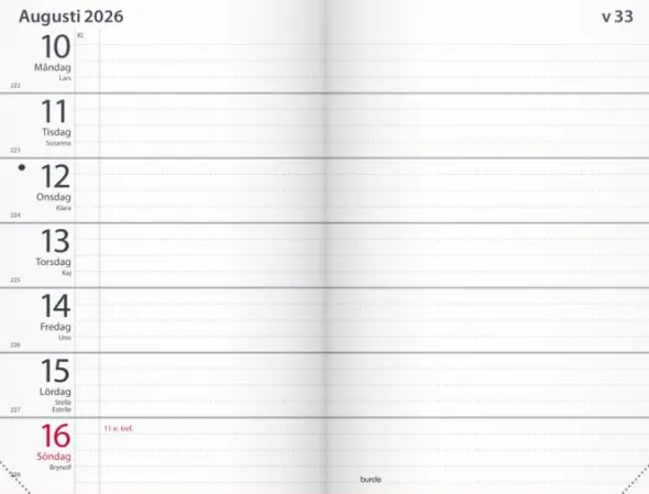 Fickagenda rött konstläder 2026