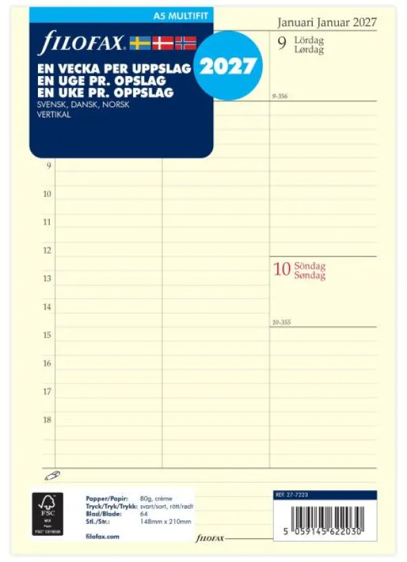 Filofax Dagbok A5 Vertikal 2027 (14,8x21cm)