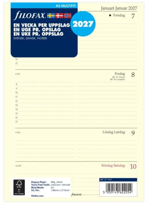 Filofax Dagbok A5 2027 v/u ( 14,8 x 21cm)