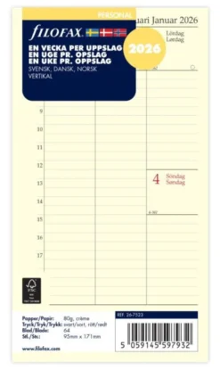 Filofax Dagbok Personal Vertikal V/U 2026 (9,5x17,1cm)