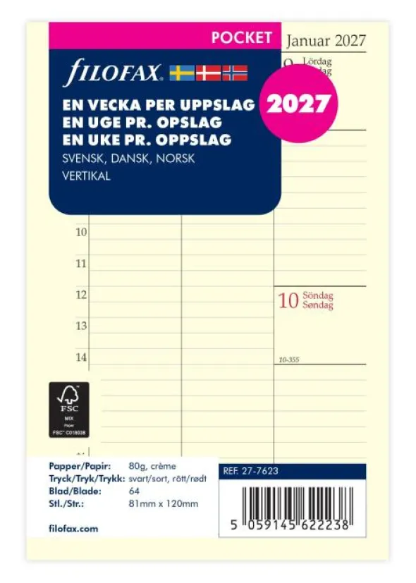 Filofax Dagbok Pocket Vertikal 2027 (8,1x12cm)