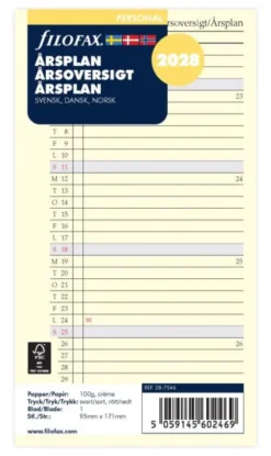 Filofax Årsplan Personal 2028 (9,5x17,1cm)