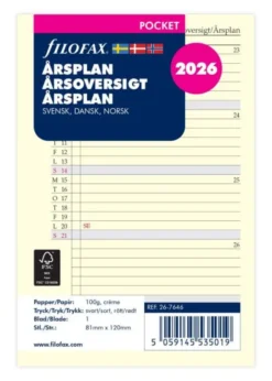 Filofax Årsplan pocket 2026 (8,1x12cm)