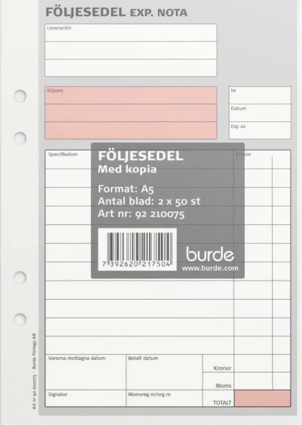 Följesedel A5 med kopia