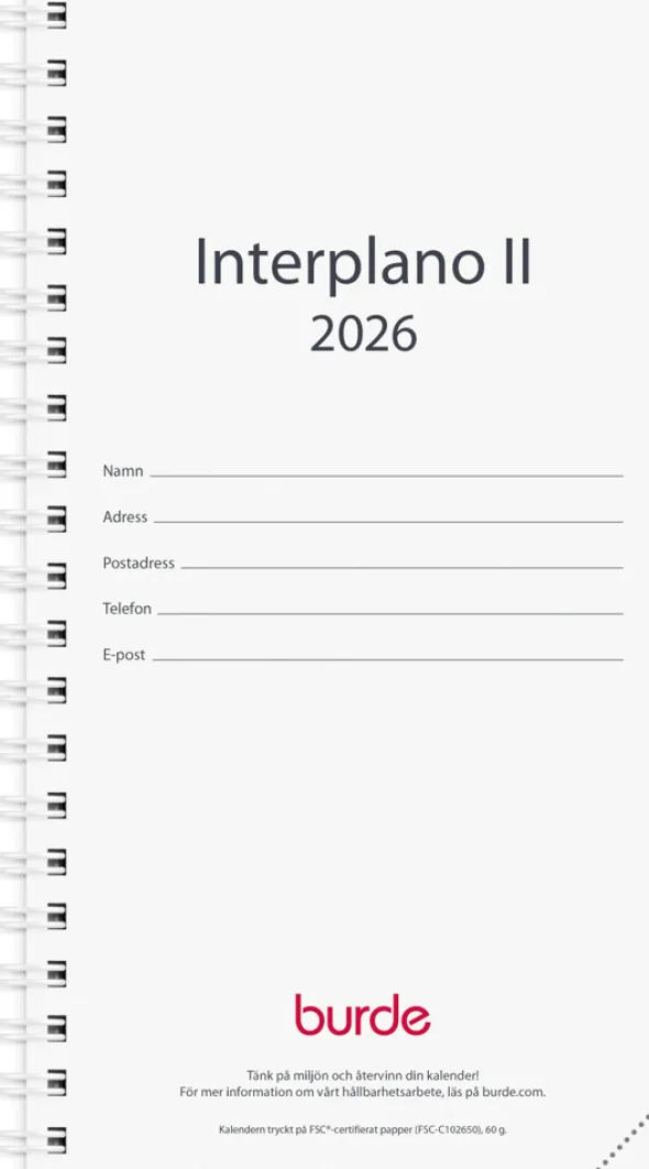 Interplano II kalenderrefill 2026