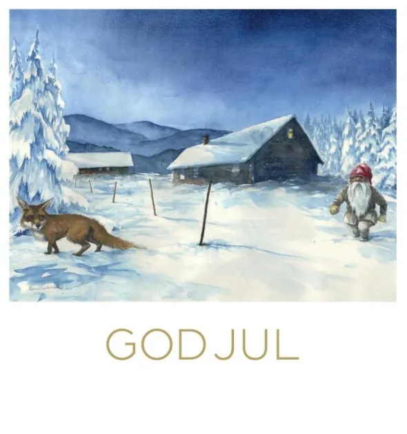 Julkort Cancerfonden 10-pack Tomte & räv/Tomte vid husgavel