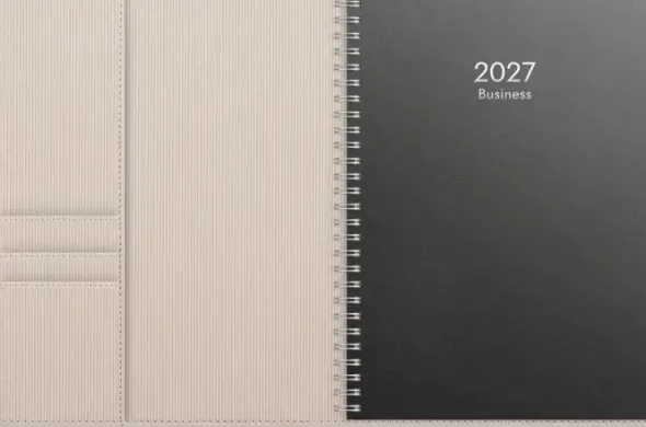 Kalender Business beige konstläder 2027