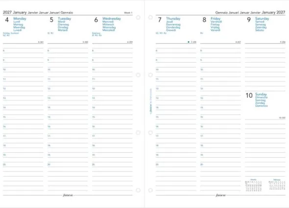 Kalender Filofax Dagbok A4 vecka/uppslag 2027 (21x29,7cm)