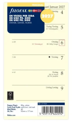 Kalender Filofax dagbok Personal V/S 2027 (9,5x17,1cm)