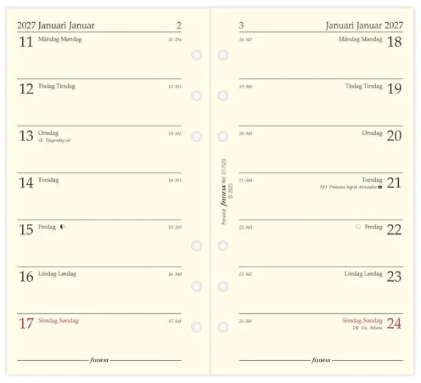 Kalender Filofax dagbok Personal V/S 2027 (9,5x17,1cm)
