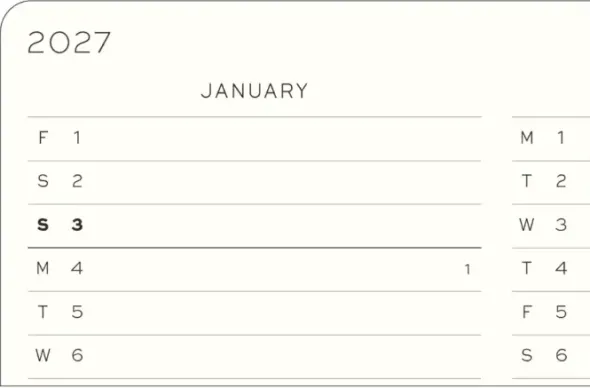 Kalender Leuchtturm1917 A6 vecka/notes Soft Black 2027