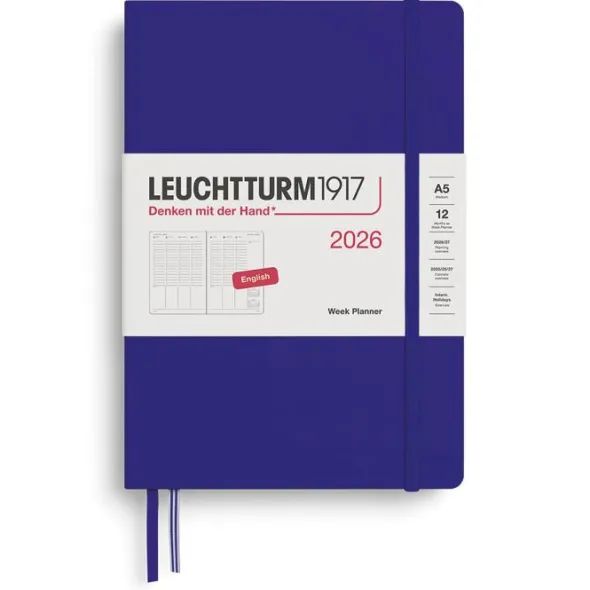 Kalender Leuchtturm1917 A5 vertikalt veckouppslag Ink 2026