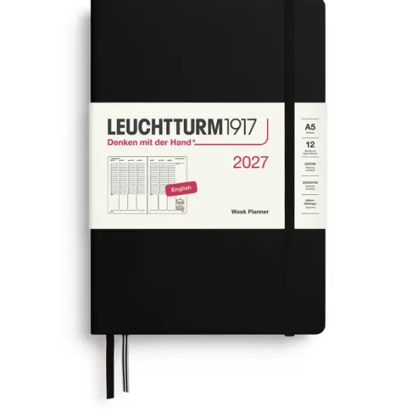 Kalender Leuchtturm1917 A5 vertikalt veckouppslag Black 2027