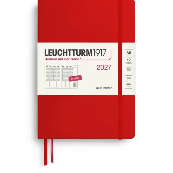 Kalender Leuchtturm1917 A5 vertikalt veckouppslag Cherry 2027