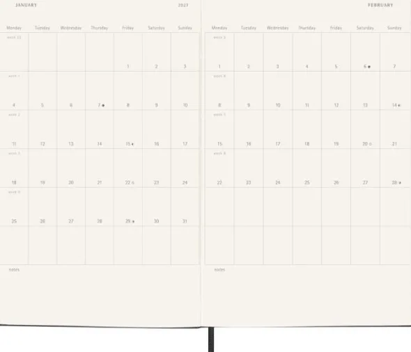 Kalender Moleskine Horizontal Weekly Black Hard Large 26/27