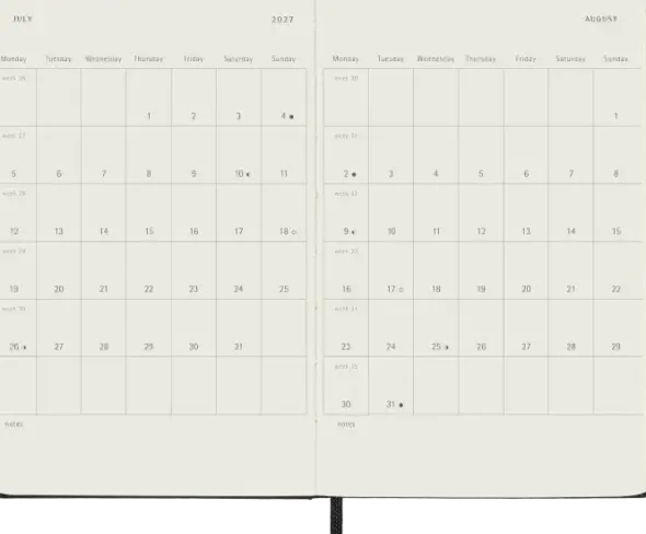 Kalender Moleskine Horizontal Weekly Black Hard pocket 2027