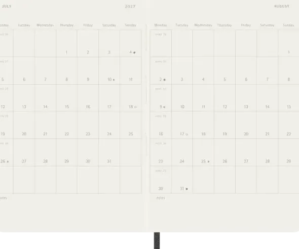 Kalender Moleskine Horizontal Weekly Black Soft Pocket 2027