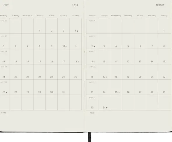 Kalender Moleskine Weekly Notebook Black hard pocket 2027