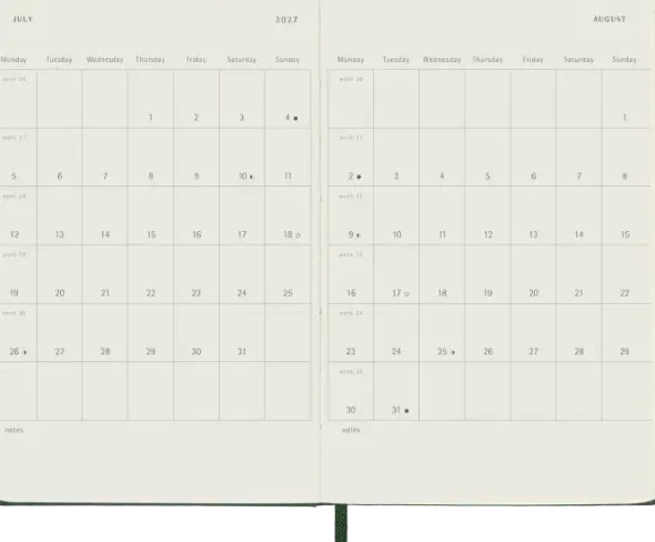 Kalender Moleskine Weekly Notebook Myrtle Green hard pocket 2027