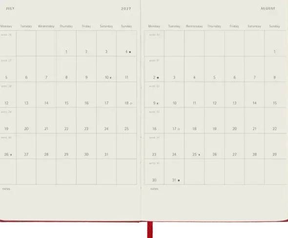 Kalender Moleskine Weekly Notebook Red hard pocket 2027