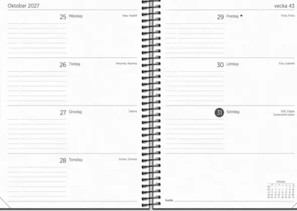 Kalender 2027 Organizer & Notes svart