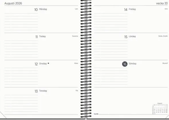 Kalender Organizer & Notes Svart 2026-2027