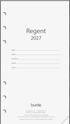 Kalender Regent grundsats 2027 (9,5x17 cm)
