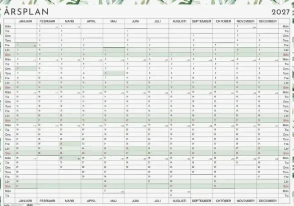 Kalender Årsplanering whiteboard 2027