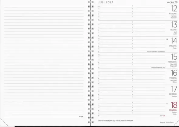 Kalender Stor Veckokalender svart plast 2027