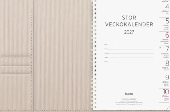Kalender Stor Veckokalender beige konstläder 2027