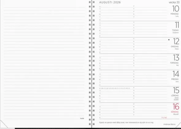 Kalender Stor Veckokalender svart plast 2026
