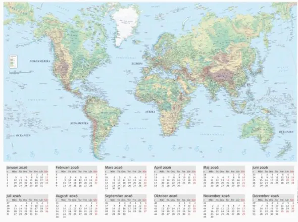 Kalender Väggblad Världskarta 2026