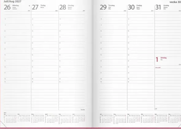 Kalender Weekly A5 rosa konstläder 2027