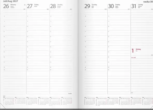 Kalender Weekly A5 svart konstläder 2027