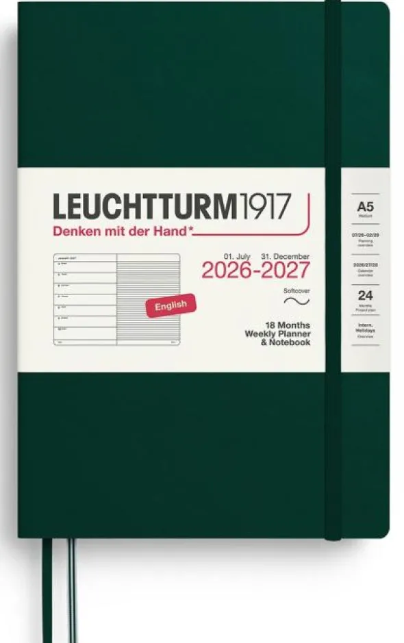 Kalender Weekly Planner/Notebook Soft 18m 26-27 A5 Forest Green