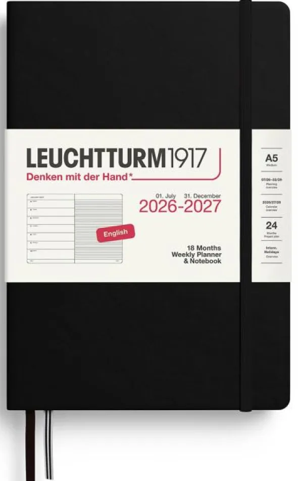 Kalender Weekly Planner/Notebook 18m 26-27 A5 Black