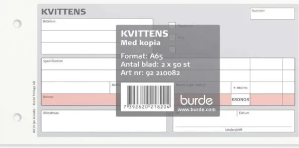 Kvittens A65 med kopia