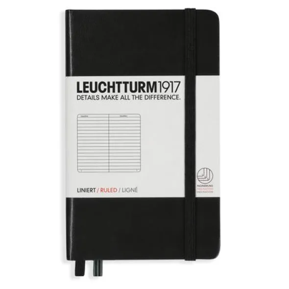 Leuchtturm A6 hard 185s Black linjerad