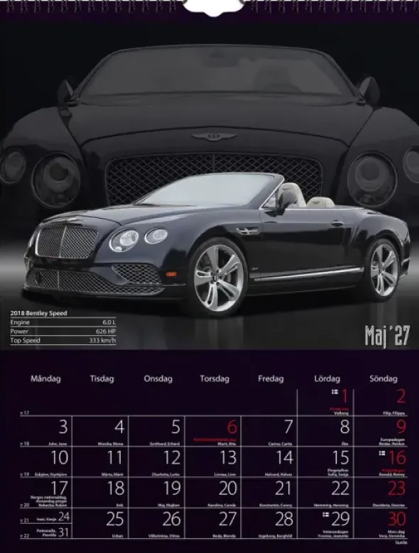 Väggkalender Bilar 2027
