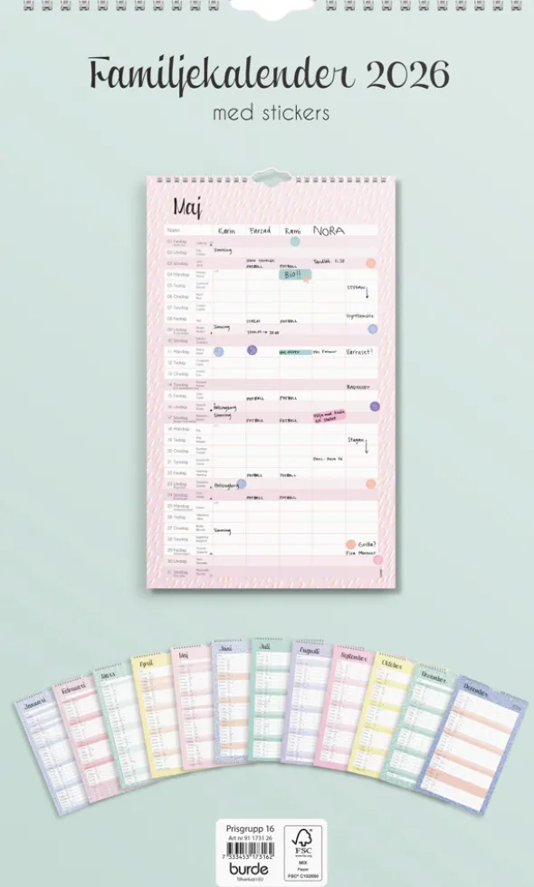 Väggkalender Pastell stickers 2026
