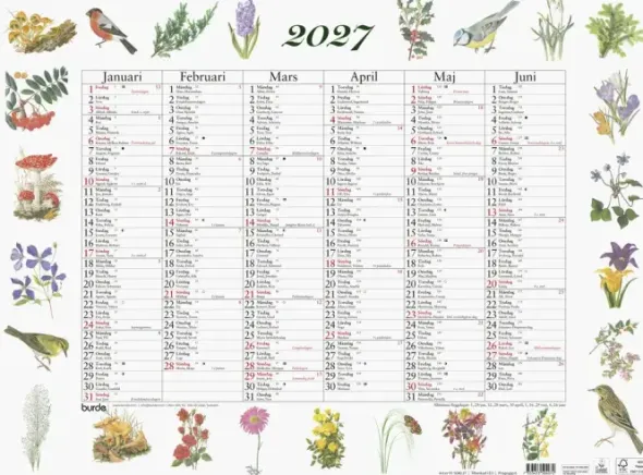 Väggkalender Stora Naturalmanackan 2027
