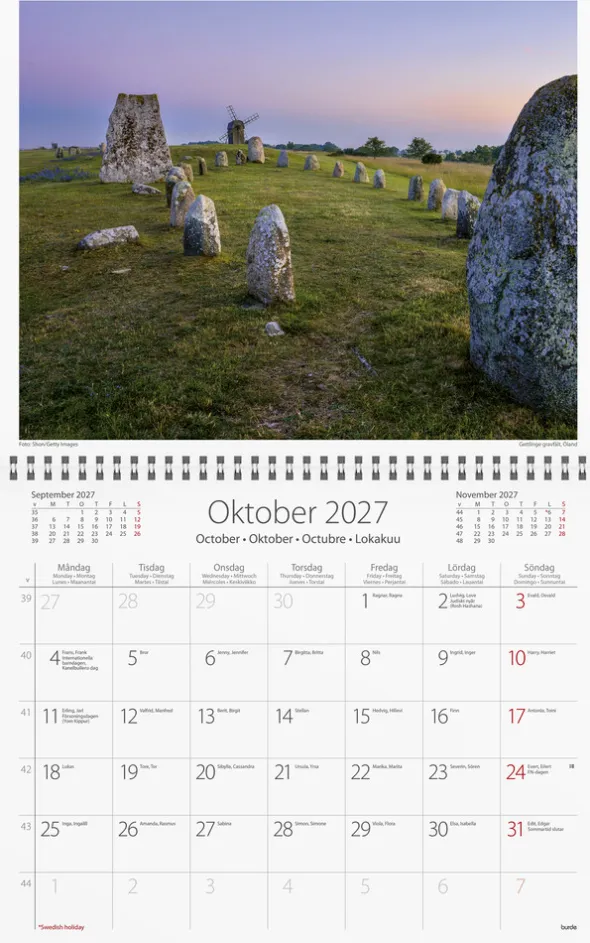 Väggkalender Sweden med kuvert 2027