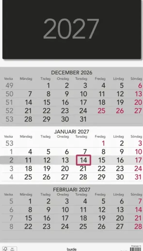 Väggkalender Triplaner Elegant 2027